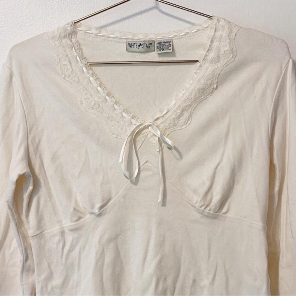 White cotton silk ribbon lace tie top